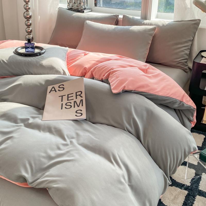Solid Color Duvet Cover Set Washed Cotton Nordic Comforter Cover Pillowcase Single Double Queen King Size Bedding Set (No Sheet)