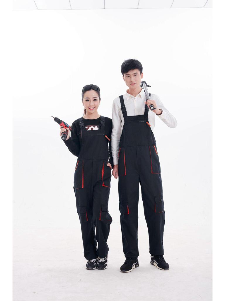Korean-Style Gray Multi-Pocket Workwear Jumpsuit for Auto Repair and Labor Protection