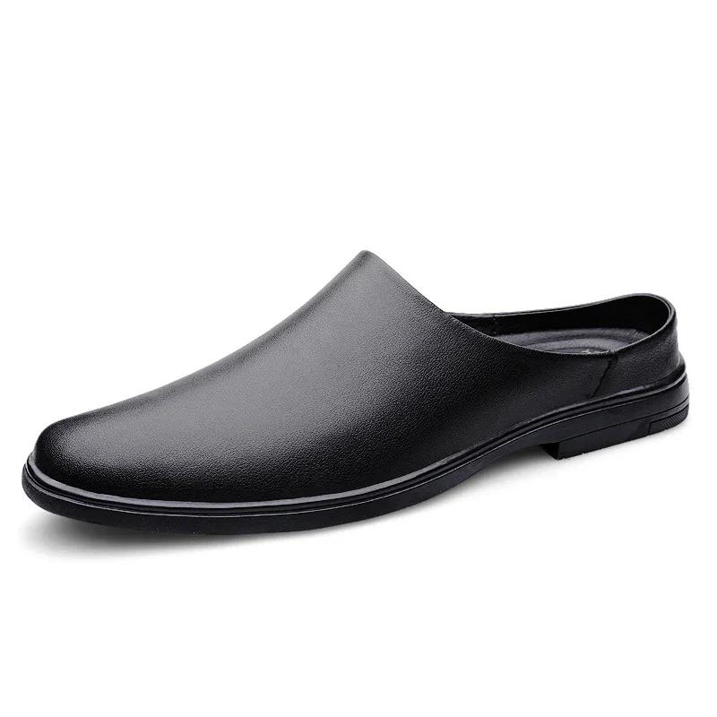 

Summer Handmade Men Shoes Genuine Leather Slippers Casual Square Toe Slip-On Slides Mens Mules Shoes Trendy Quality Half Drag 47