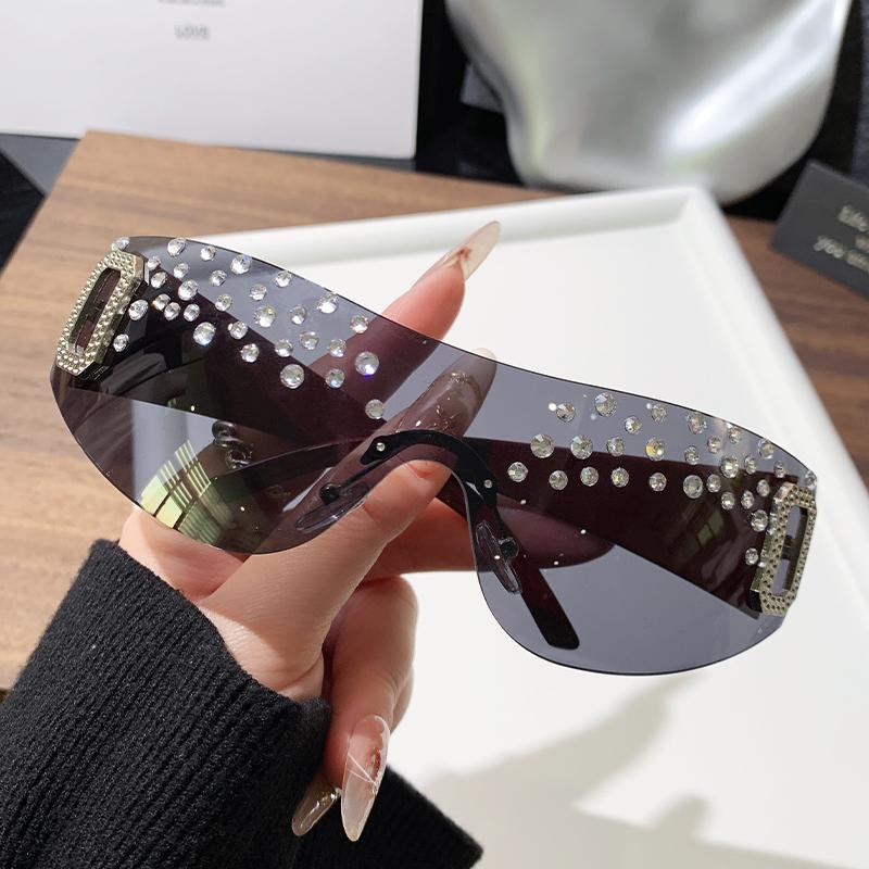 Nuevas Gafas de Sol de Moda Hechas a Mano con Diamantes para Mujer de Montura Grande Sin Bordes Gafas de Sol con Diamantes Gafas de Sol de Caja de Moda 81043-1