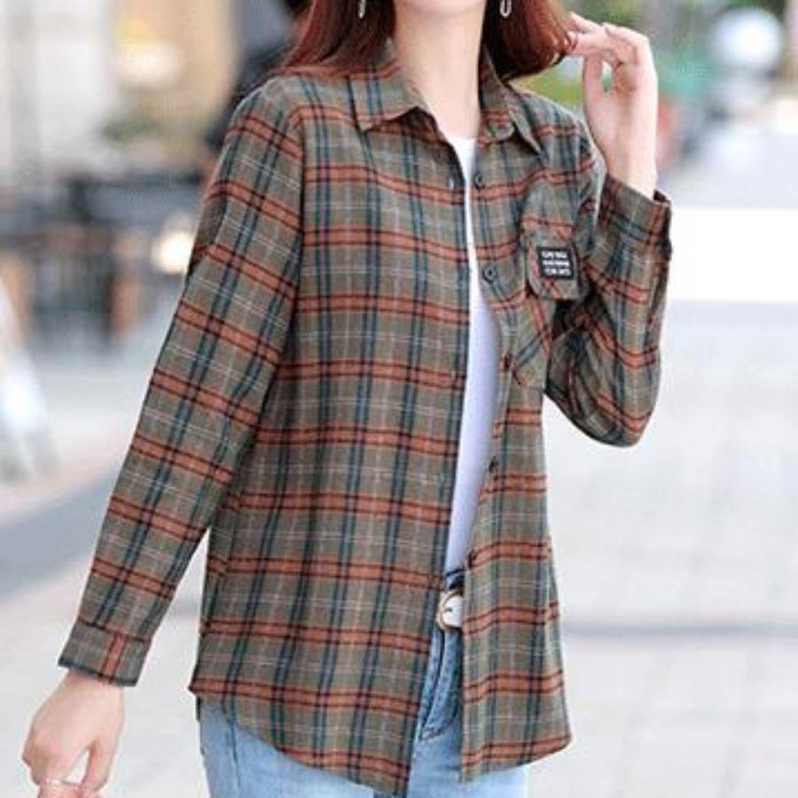 Chemise à Carreaux Rouge Femme - Col Classique Manches Longues - Style Décontracté Élégant