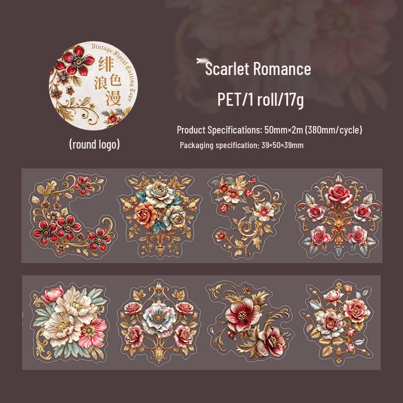 Baroque Floral Die-Cut PET Tape: Retro Journal Sticker Series