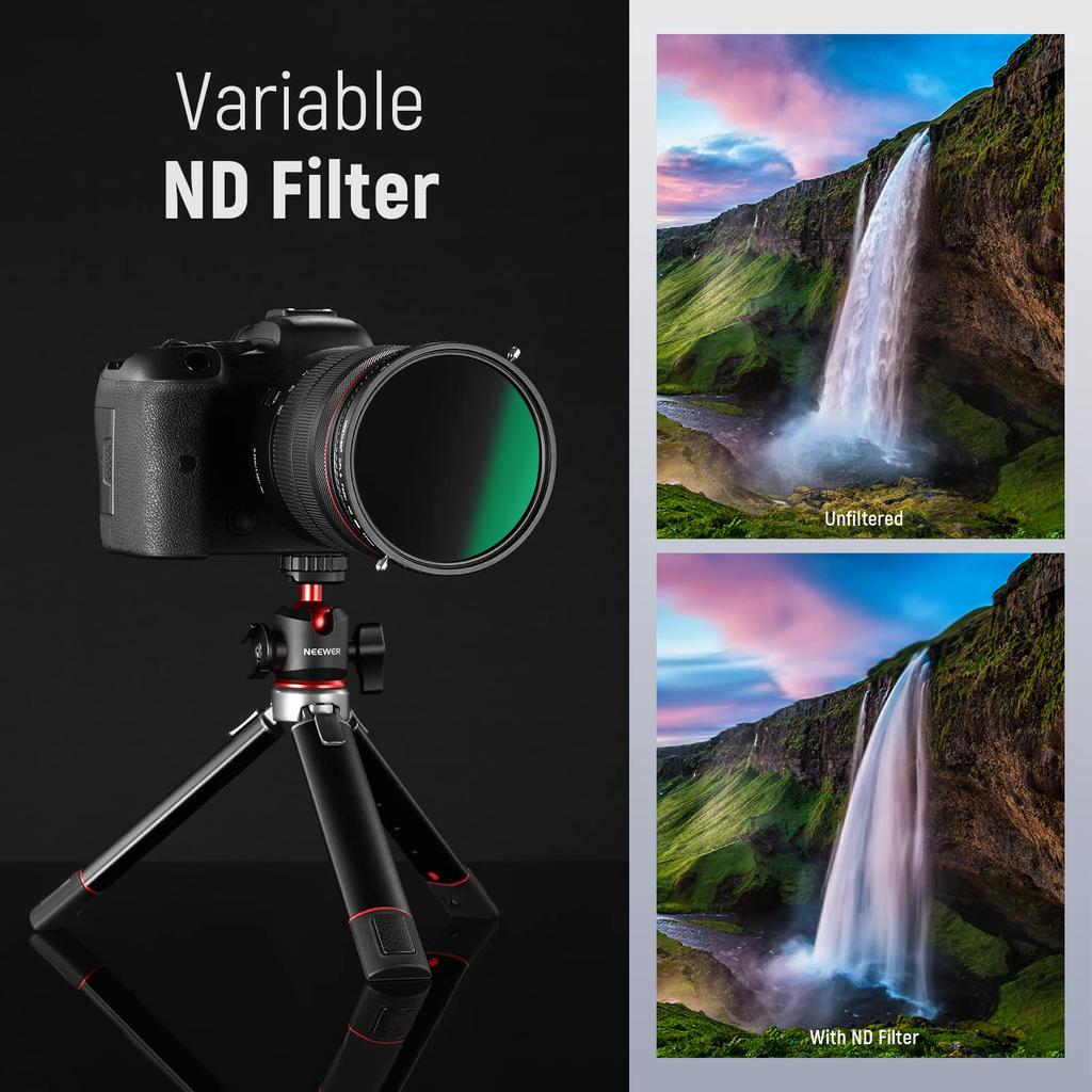 NEEWER 77mm Variable ND Filter CPL Multifunctional No HD Optical Nano 2-in-1 ND2–ND32 & Filter, 2-in-1, X-shaped unevenness, Glass, 30-layer Coating,