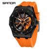 Sanda Men's Waterproof Alloy Car Wheel Design Silicone Wristwatch
