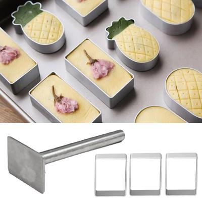 Rectangle Shape PineApple Cake Pie Biscuit Cutter Mold Pulburon Molder With Pusher Cake Decorating Tools Stainless Steel