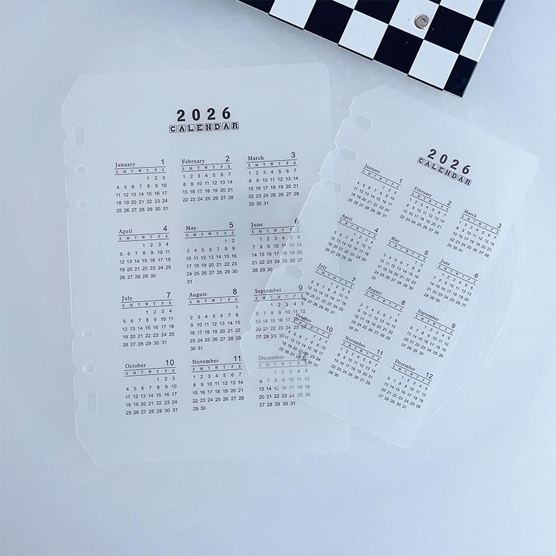 2026 A5/A6 Loose Leaf 6 Holes Calendar Separator Page Durable Transparent PP Frosted Material For Planner Time Management