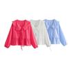 2024 Summer Solid Color Lapel Cardigan Women's Slim Fit Tie Waist Long Sleeve Shirt B63060