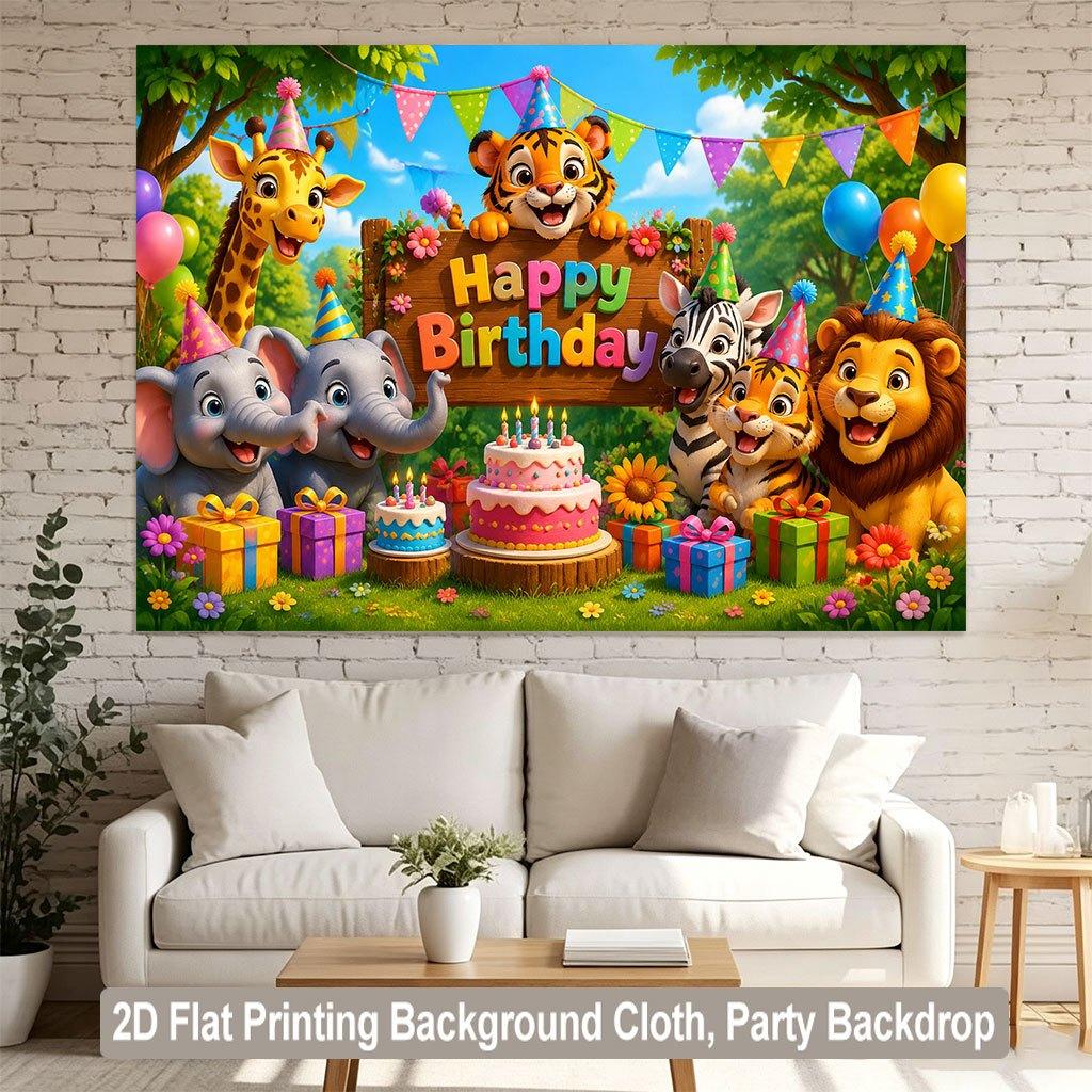 2D Flat Backdrop1pc Animals Party Birthday Backdrop Banner Polyester Wall Decor For Living Room Bedroom Office Outdoor Decor Holiday Gift