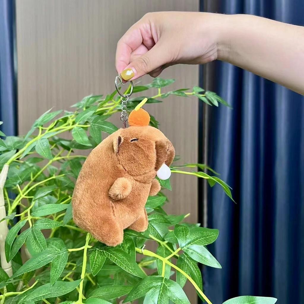 Capybara 11cm Fashionable Plush Keychain With Adorable Strawberry Hat Great Personalization For