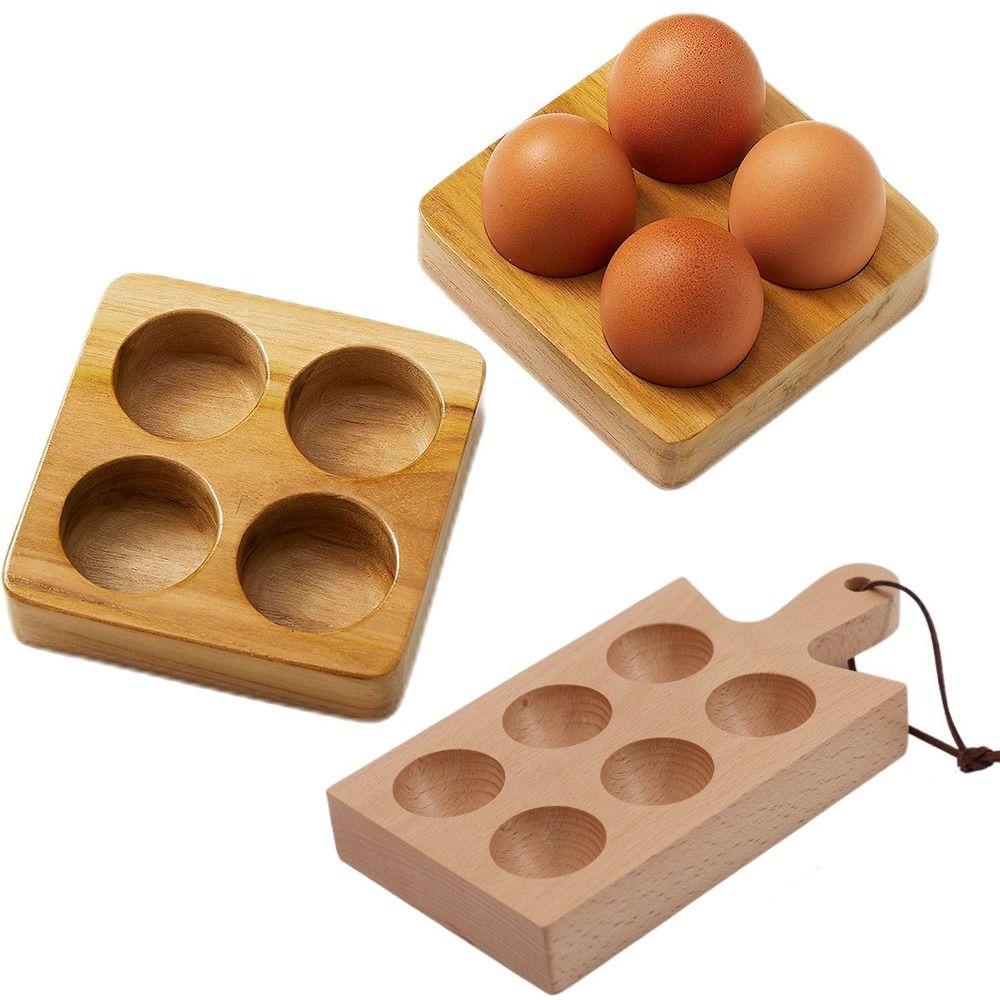 Handle Wood Egg Holder Double Row Wood Egg Tray Sturdy Egg Organizer Rack  Countertop