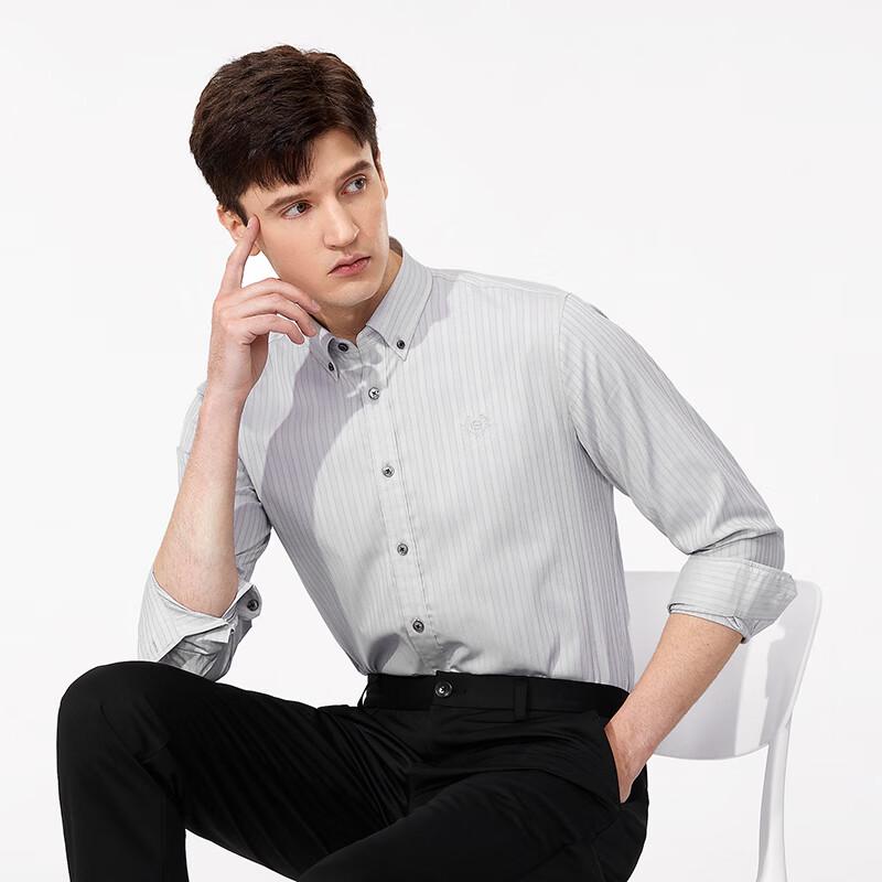Goldlion Men's Spring/Summer 100% Cotton Long-Sleeve Casual Shirt