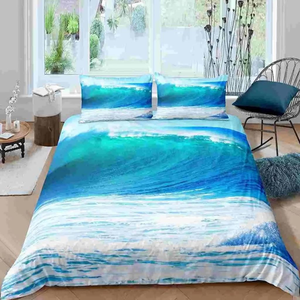 Ocean Wave Duvet Cover Set Beach With Foamy Waves Twin Bedding Set Polyester Sea Shore Holiday Theme Queen King Size Quilt Cover