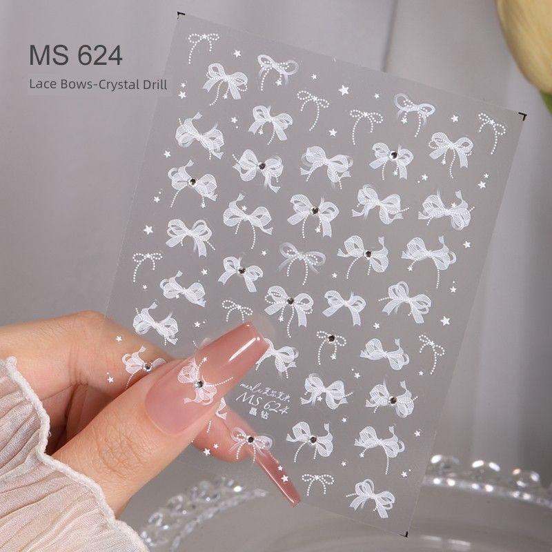 

Internet Hot Three-Dimensional Relief Bright Crystal Pearl White Lace Bows Nail Sticker Nail Ornament Accessories MS 624 Lace Bows-Crystal Drill