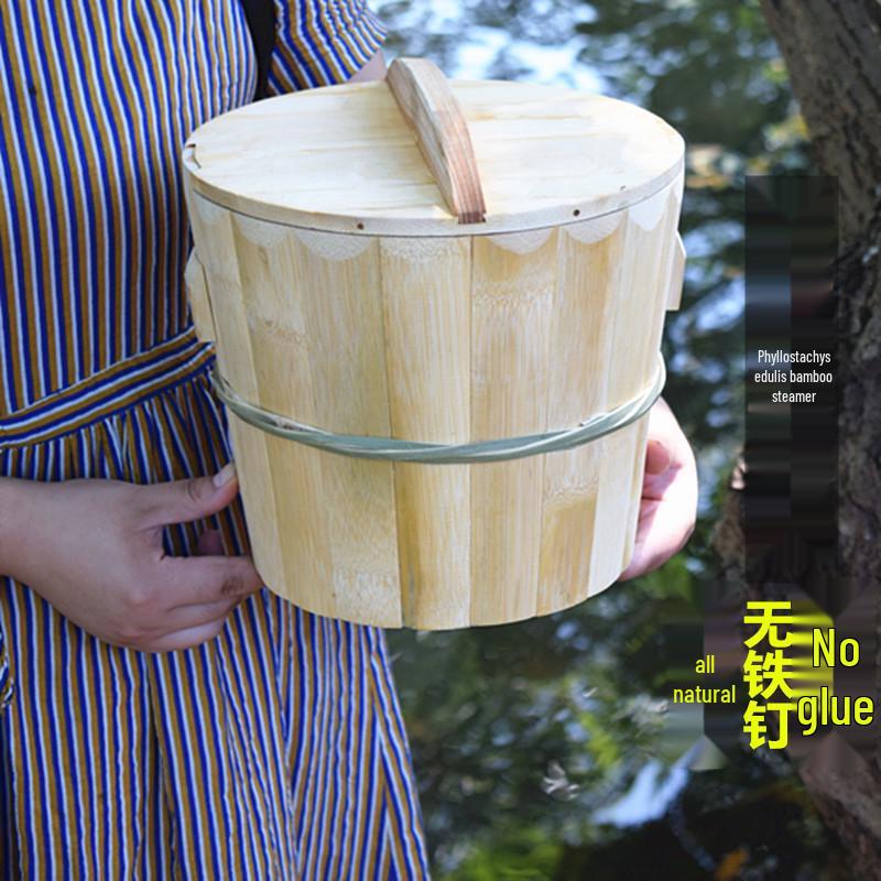 

Free Shipping Handmade Bamboo Rice Steamer - Small Steamed Rice Wooden Bucket Household Style Small 19cm diameter (1 catty of rice)