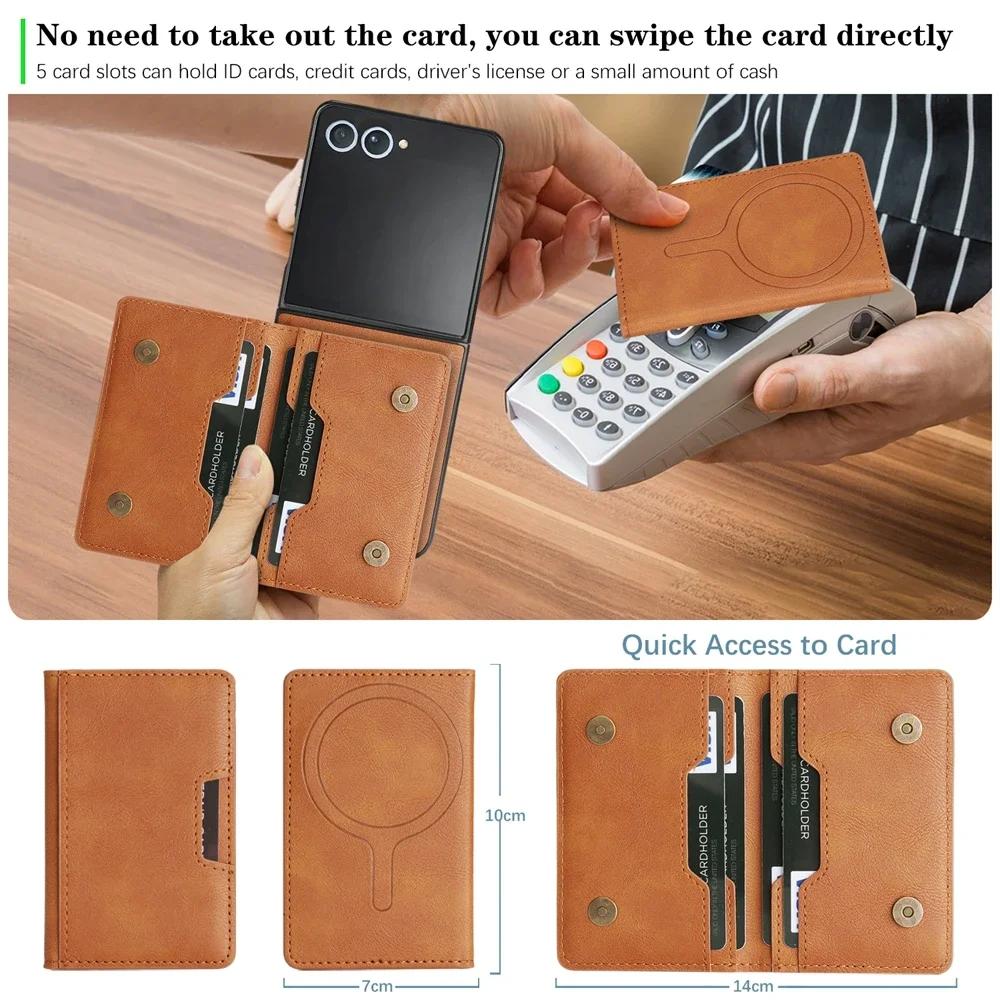 Luxury 2IN1 Leather Wallet Card Holder Phone Case For Samsung Galaxy Z Flip 7FE 6 5 4 3 Magnetic Wireless Charging Protect Cover