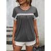 Women Short Sleeve Round Neck Lace Spliced Casual T Shirt