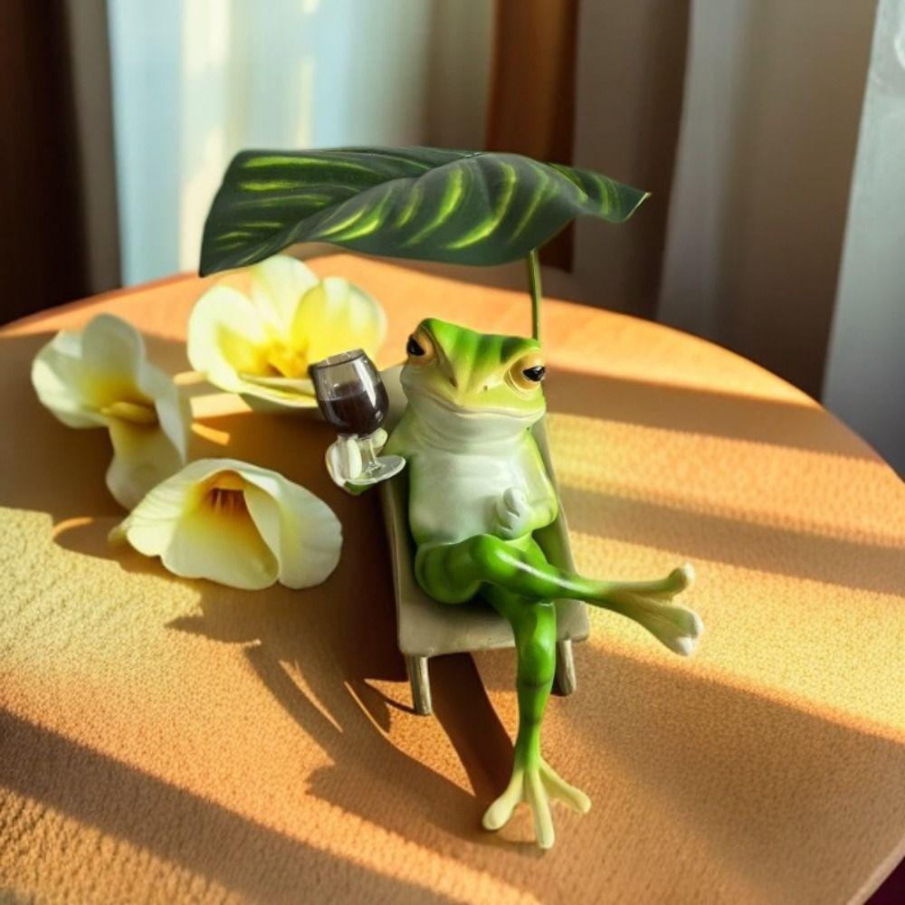 Cute Vacation Frog Ornament Resin Miniatures Figurine Desktop Ornament Garden Frog Statue  Bonsai