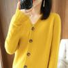 Women's 2023 Knitted Wool V-Neck Cardigan Sweater, Autumn/Winter Solid Color with Cashmere.