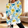 Dame Sweatshirt med Blomstertryk og Rund Hals med Skåret Bølget Kant Langærmet Pullover Top