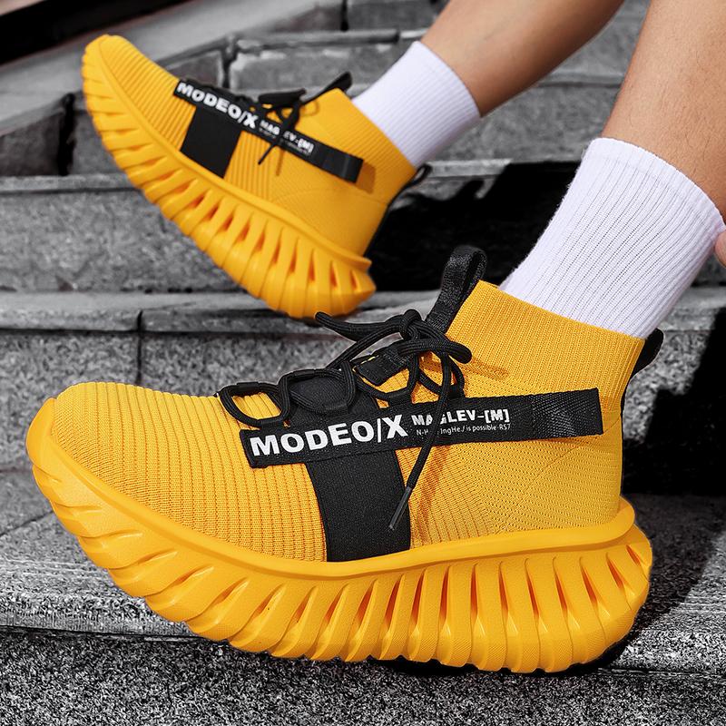 

Men Sports Running Shoes Casual Fabric Mesh Socks Breathable Lightweight Women s Fluorescence Athletic Nonskid Sneakers 46 жёлтый