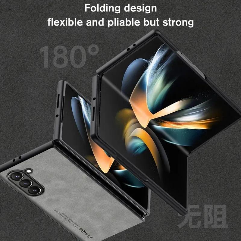 Matte Business Skin Touch Retro Lambskin Leather Phone Case For Samsung Galaxy Z Fold 7 6 5 4 3 PU+TPU Shockproof Protect Cover