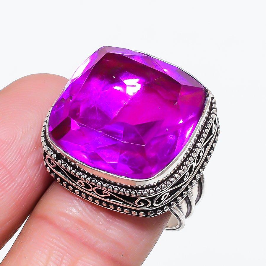 Natural Pink Rubillite Gemstone 925 Sterling Silver Jewelry Ring Size 8 Y3q46