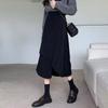 Black Irregular High-Waisted A-Line Skirt - Mid-Length Umbrella Style for Spring & Autumn 2026