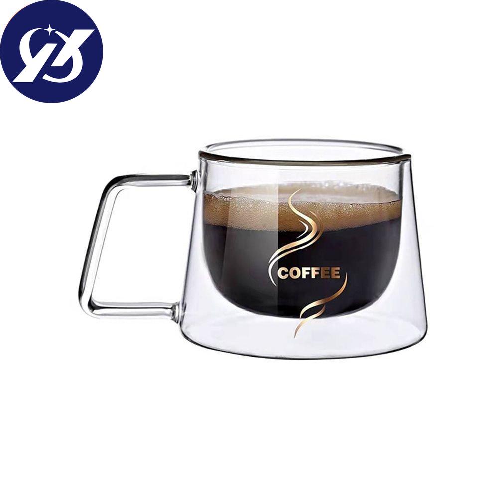Resistant Clear Double Wall Insulated Breakfast Mug Double Glass Cup Coffee Tea Cup with Handle