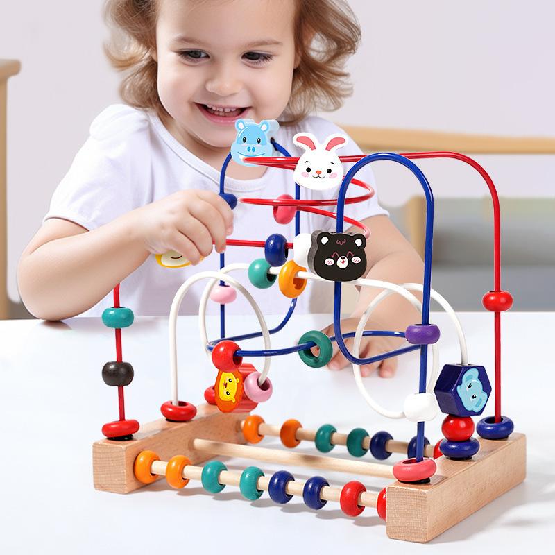 Montessori Baby Toddler Early Education Intelligence Building Blocks Beads Attention Toys for Boys And Girls Ages 1 to 3 Gifts