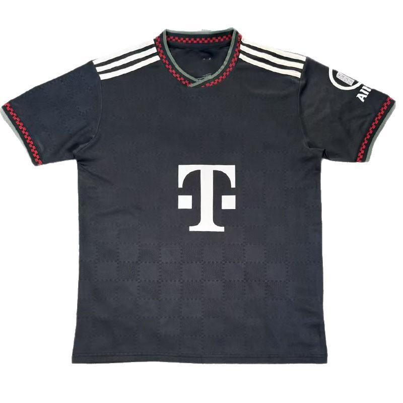 Pánský venkovní fanouškovský dres Bayern Mnichov 2025-2026 Krátký rukáv Fotbalový dres Černá Bambusové vlákno
