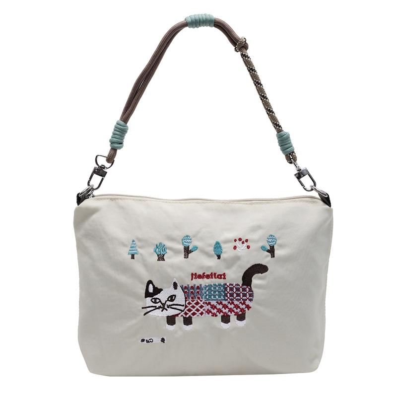 

Cute Personality Embroidery Cat Shoulder Bags High Quality 2025 Designer Style Portable Exquisite Women’s Square Crossbody Bags бежевый