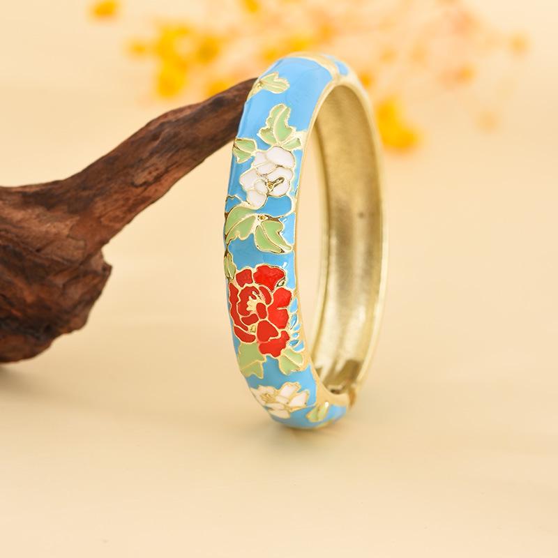 Cloisonné Pfingstrosenblüte Mode Armband - Perfektes Souvenir Geschenk für Freundin oder Mama
