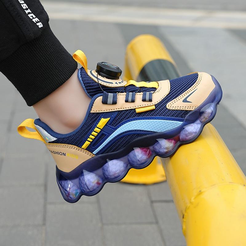 Kids' Quick-Lace Mesh Sneakers Colorful Bubble Sole Breathable Casual Sports Shoes Fashion Children's Trainers