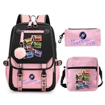 3 Piece School Backpack Set for Students Large Capacity Oxford Cloth Schoolbag with Shoulder Strap and Pencil Case