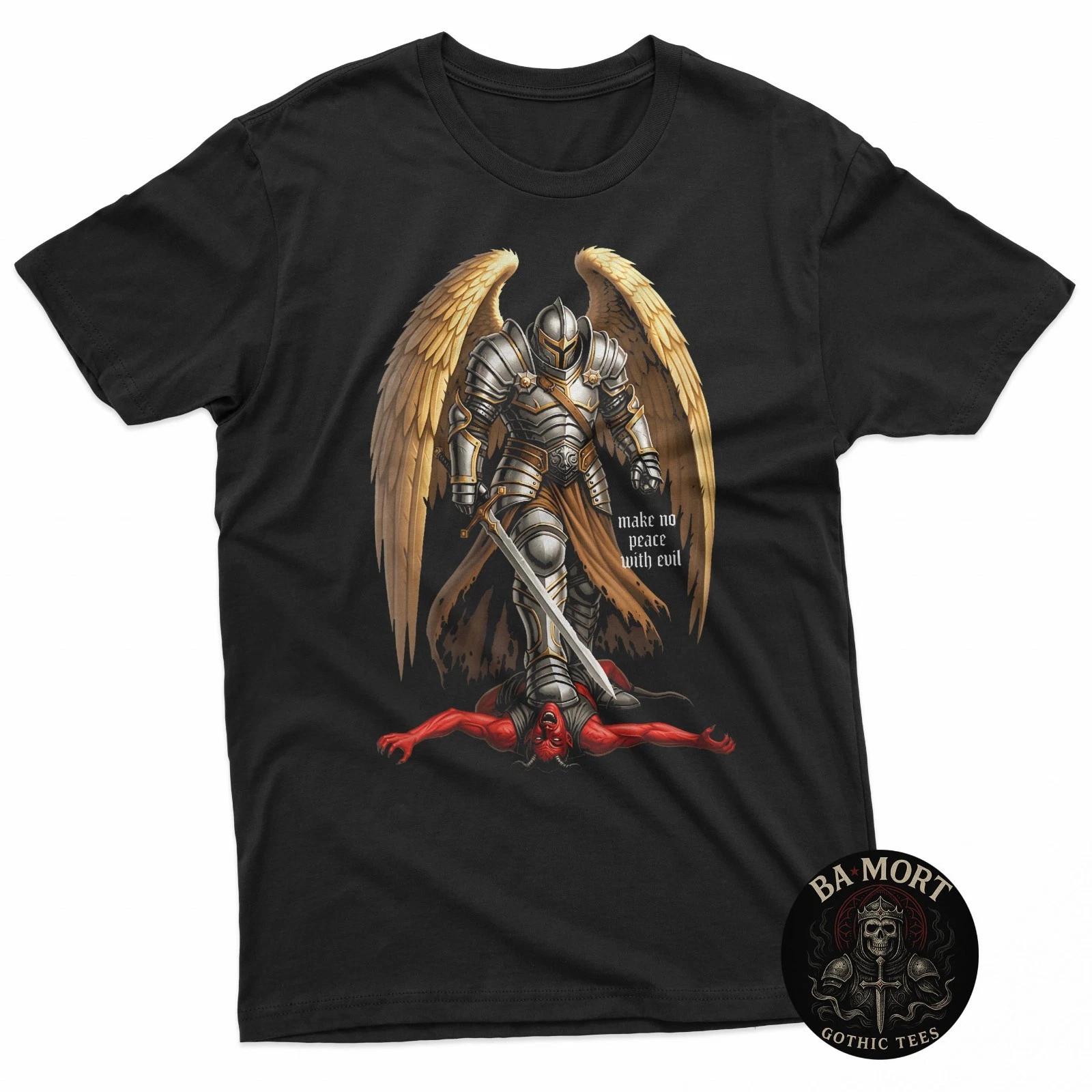 Archangel Michael Faith Design Make No Peace With Evil T-Shirt XL