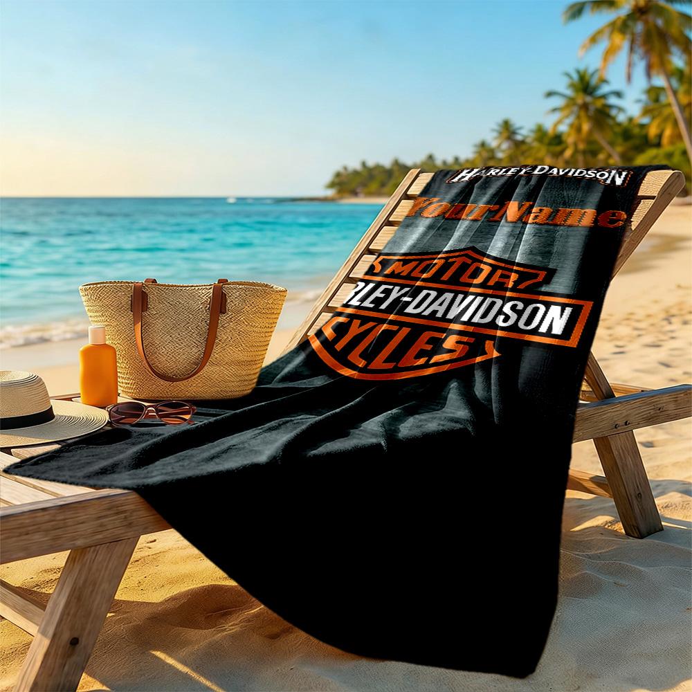 Harley-davidson Motosikletleri Özelleştirilebilir Yazı Plaj Havlusu Yumuşak Dayanıklı Hızlı Kuruyan