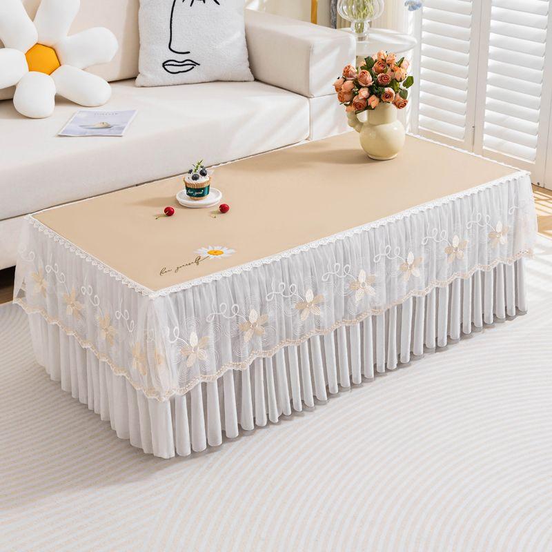 Pink Warm and Wash Free TV Cabinet Dust Cover Flower Patterned Rectangular Tablecloth Pendant Exquisite Lace Edge Table Cushion