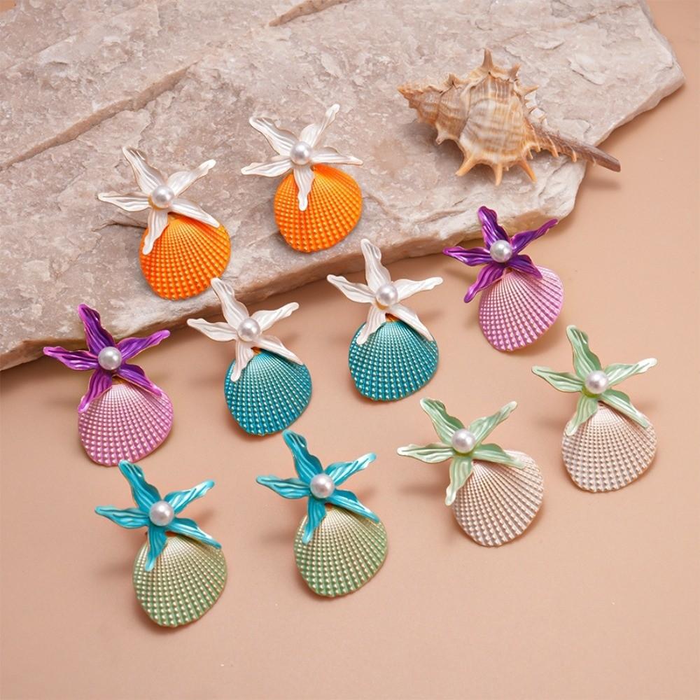 Ohrhänger mit Jakobsmuschelanhänger, Böhmische Ohrringe mit Seesternanhänger, Retro-Ohrstecker mit Seestern, Party