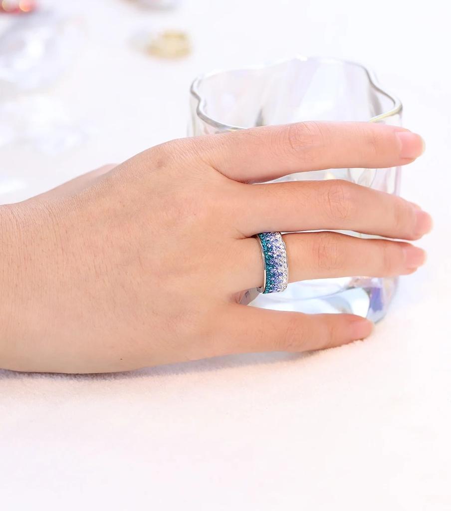8mm Fashion Zircon Inlaid Gradient Ring for Women Men Stainless Steel Exquisite Ring Jewelry Party Birthday Gift Wholesale