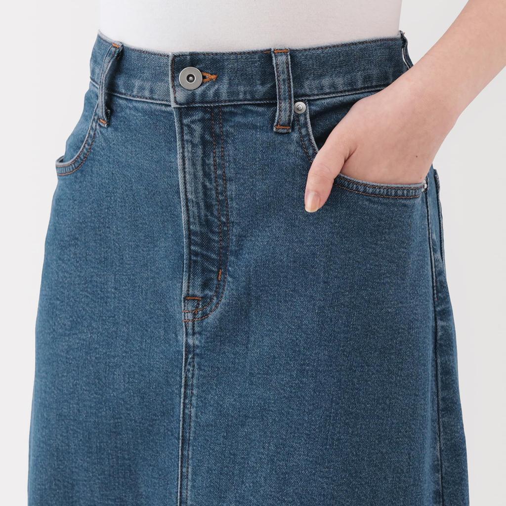 MUJI Damen Stretch Denim A-Linien-Rock, Blau, Größe L, BE1Z3A5A