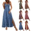 Women's Summer Fashion Sexy V-neck Strap Sleeveless Retro Flower Printed Beach Split Dress