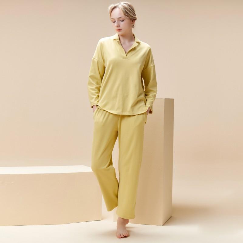 Par Pyjamas Sæt V-hals Langærmet Tyk Varm Loungewear Mænd Kvinder