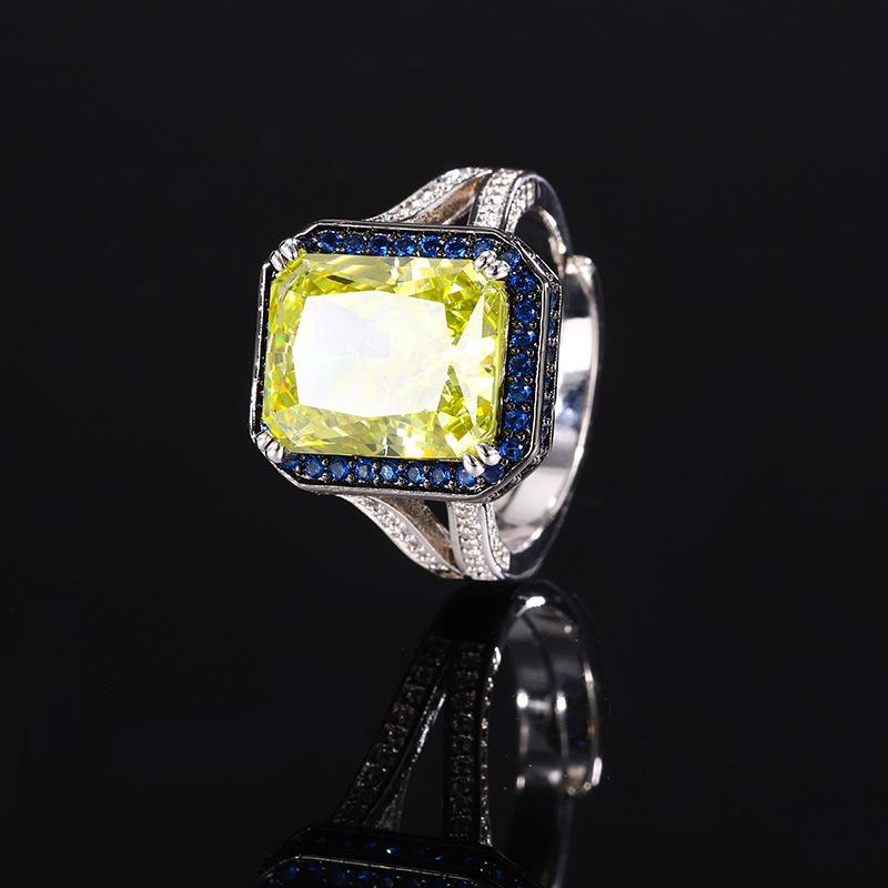 Jewelry Copper Bottom Gold-Plated Ice Flower Cut High Carbon Diamond Square Temperament Ring Women 10 * 12