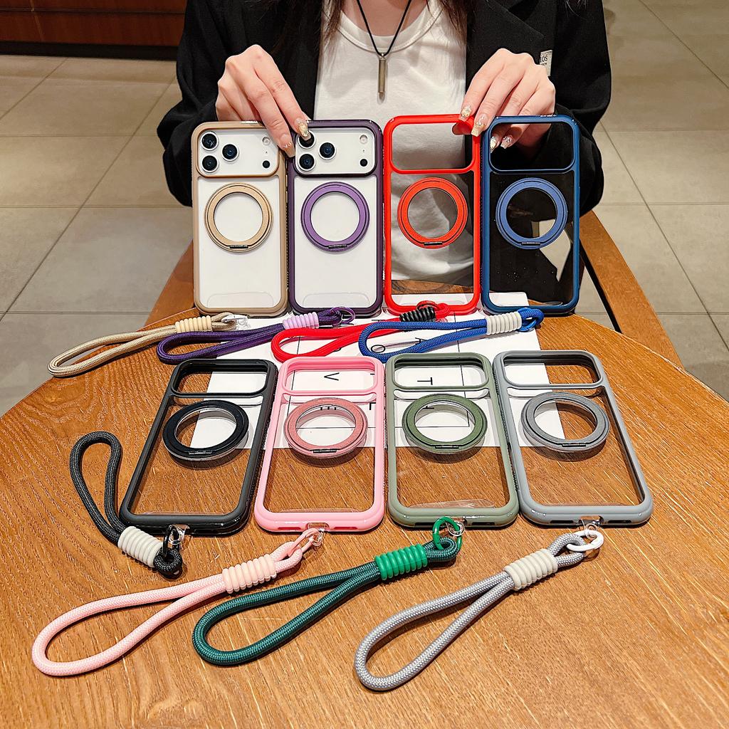 Dla iPhone 17 Pro Magnetyczne Etui Odporne na Wstrząsy Podpórka TPU + PC Przezroczyste Etui na Telefon z Paskiem na Nadgarstek