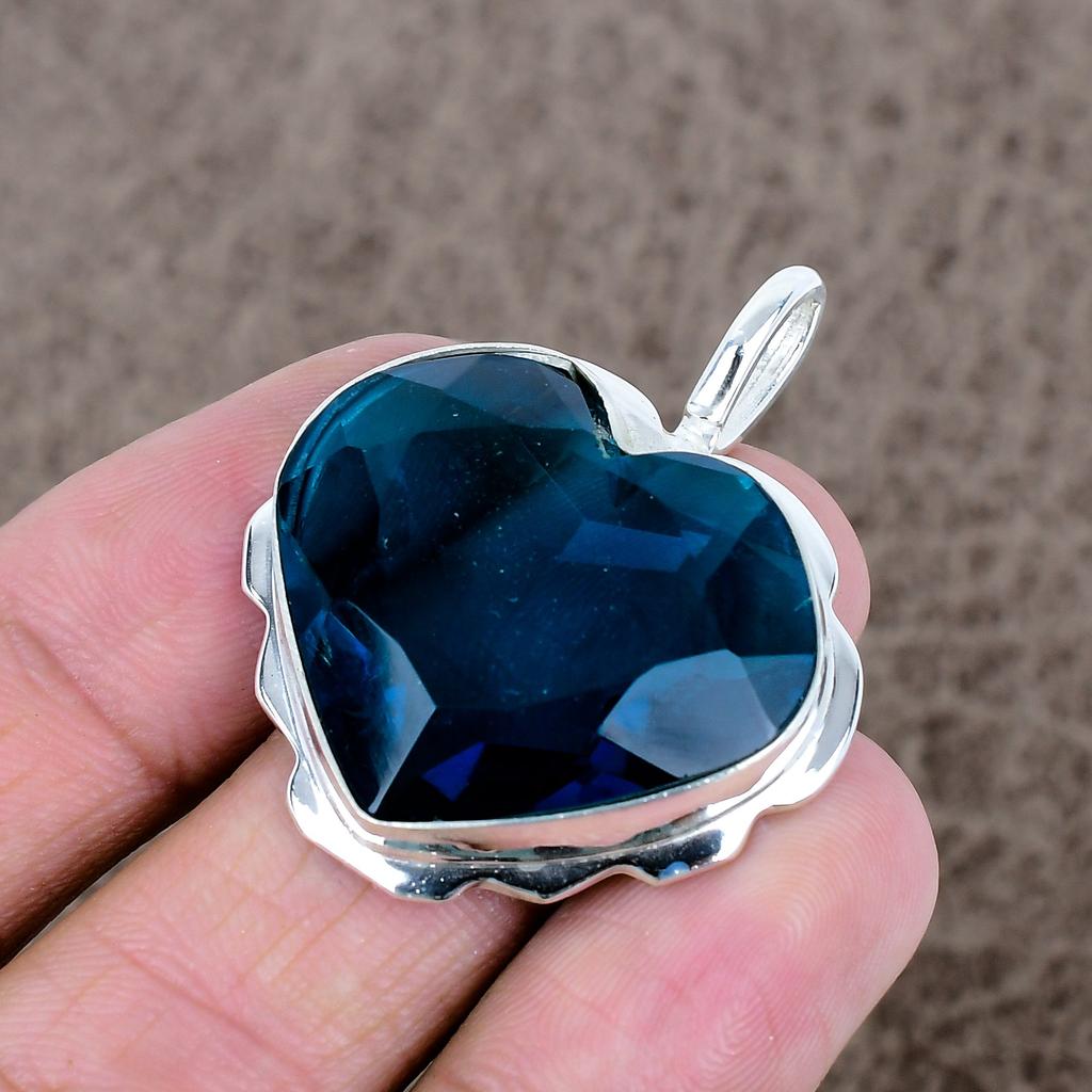 Indicolite Tourmaline Gemstone 925 Sterling Silver Jewelry Pendant 1.69" KKG-557