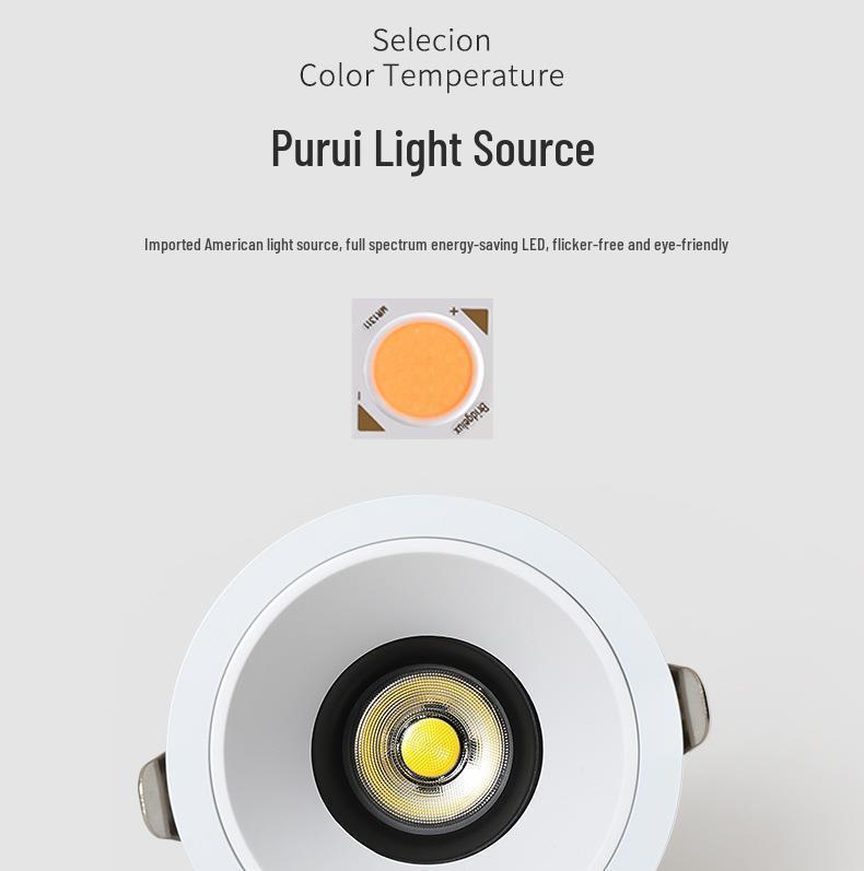 Full Spectrum Anti-Glare Recessed LED Spotlight with Narrow Edge and Deep Cup for Living Room Ceiling