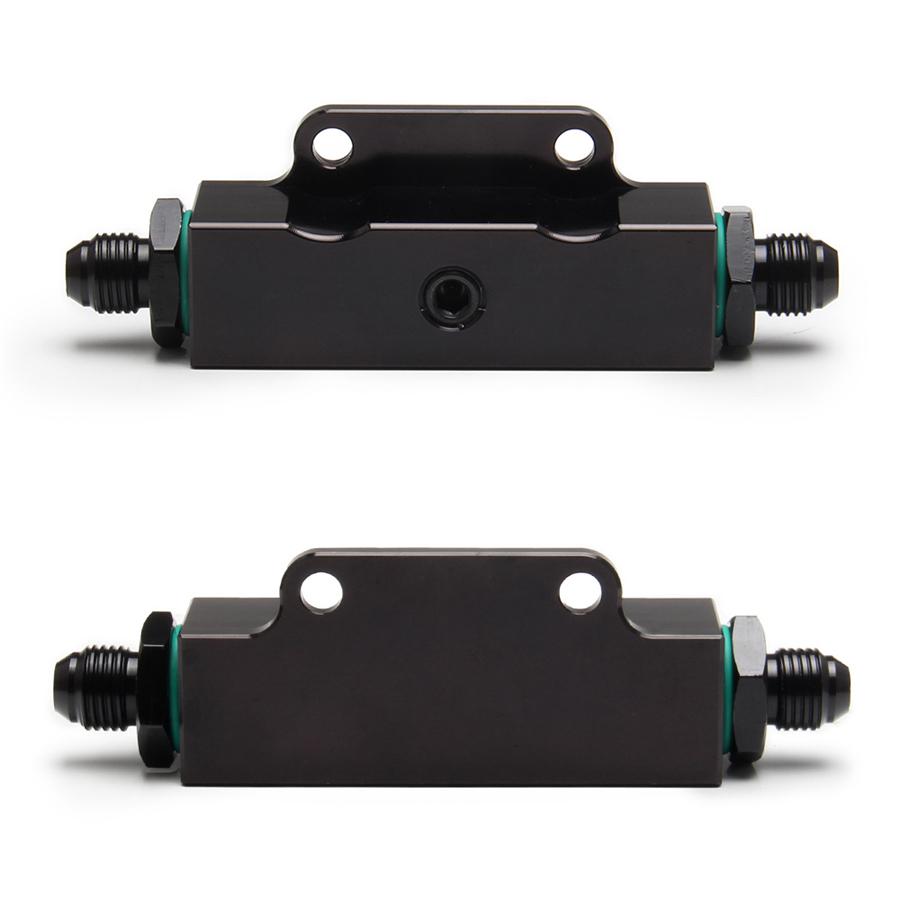 Black Billet Aluminum Inline 6 AN AN6 Fuel Filter 1/8 NPT Pressure Gauge Port