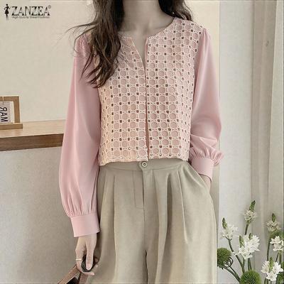 Women Casual Turn Down Collar Long Sleeve Embroidery Splice Fake Two-piece Blouse