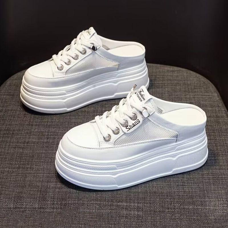 

Мода 2025 Лето Новые Сетчатые Сандалии Толстая Подошва Закрытый Носок Внутреннее Увеличение Высоты Женская Обувь Полые Дышащие Женские Сандалии 40 белый