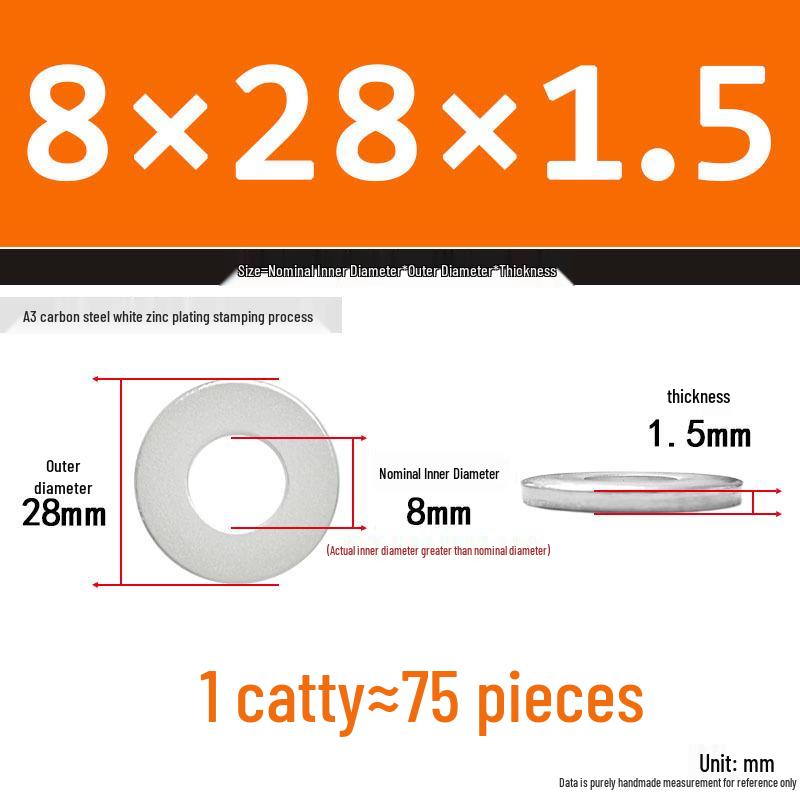 Extra Thick Galvanized Iron Flat Washer, Round, M3-M62